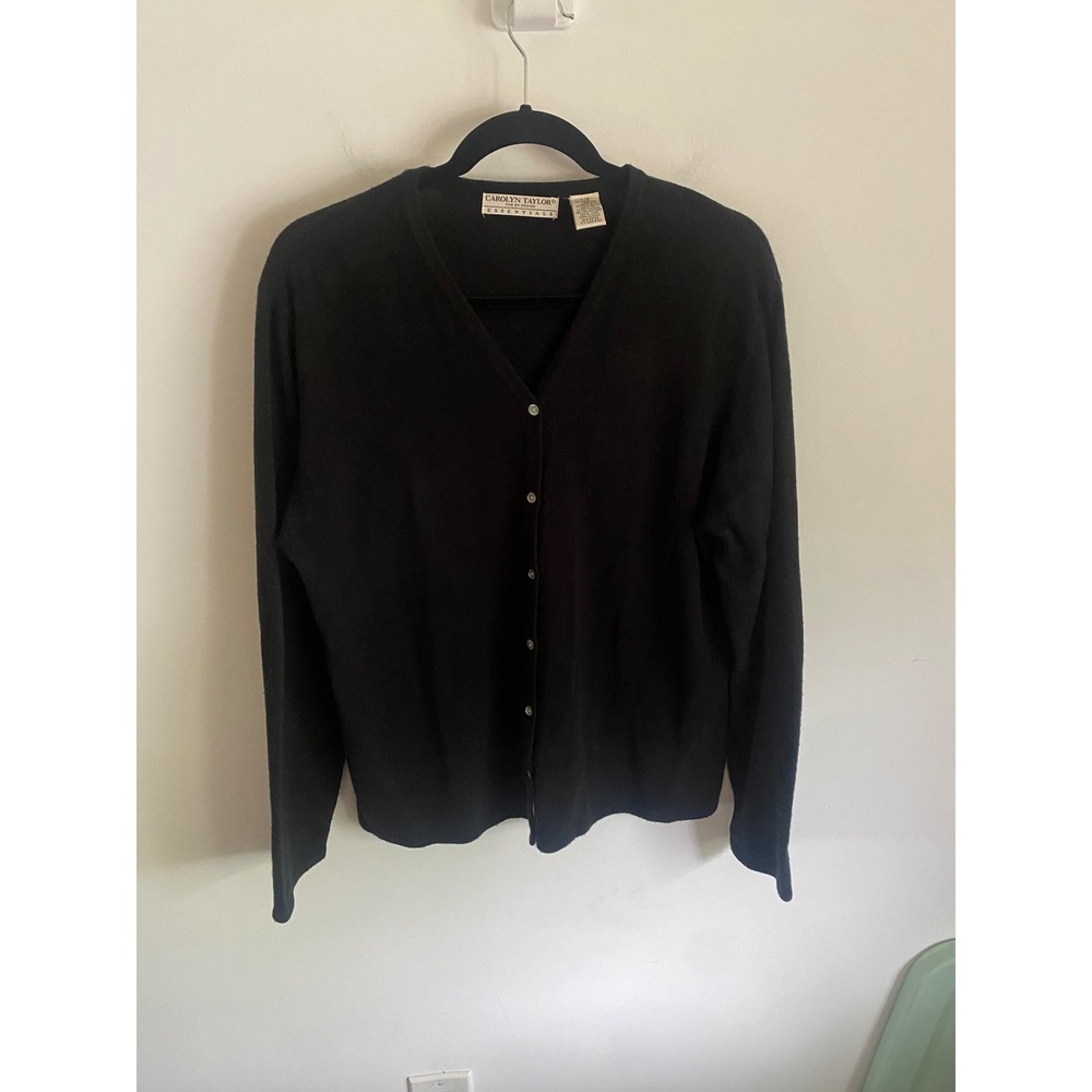 Carolyn Taylor Essentials Black V-Neck Button Front Cardigan Sweater Large L/G